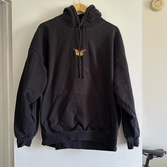 Brandy Melville Black Cotton Butterfly Hoodie Classic Neutral Sweatshirt size S - Picture 4 of 9